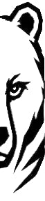 Black and white illustration of a bear's face on a white background