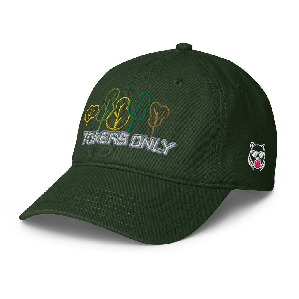FOUNDATION Open Season Toke Cap, Dark Green, left side view with sunglasses Bear detail