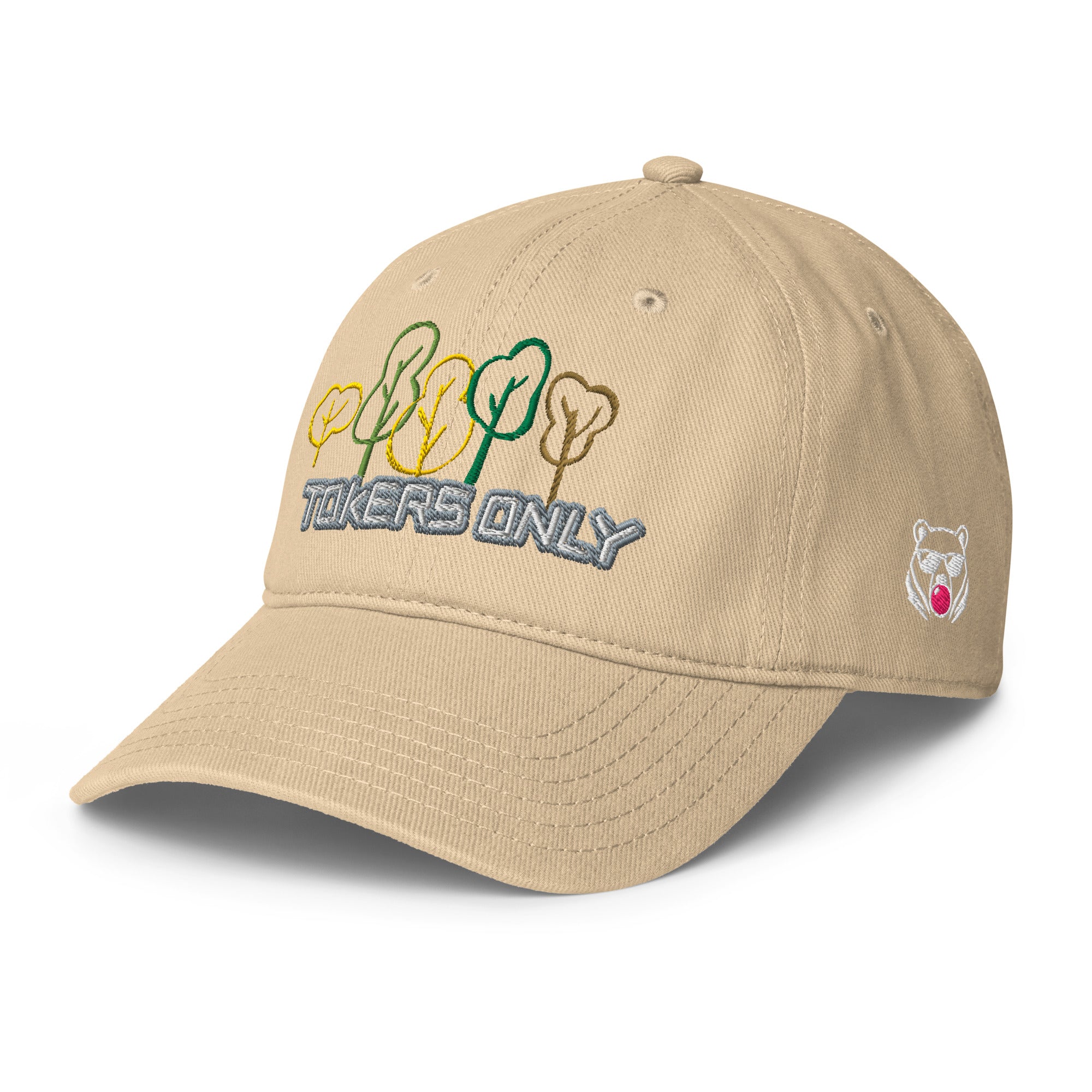 FOUNDATION Open Season Toke Cap, Khaki, left side view with sunglasses Bear detail