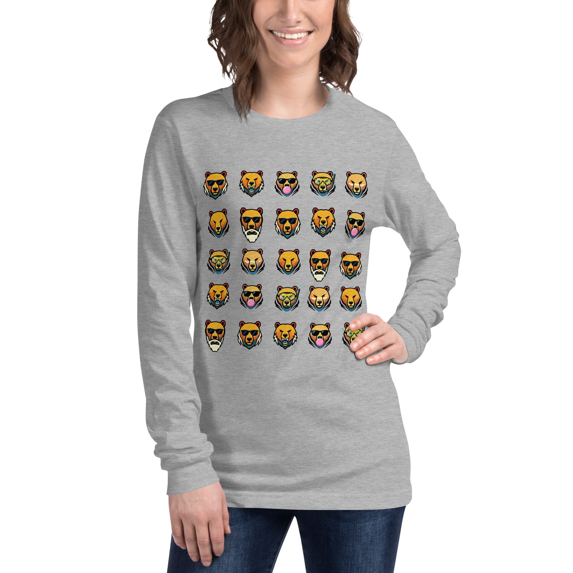 FOUNDATION Open Season Long Sleeve, Athletic Heather, front view with 5x5 Bear grid