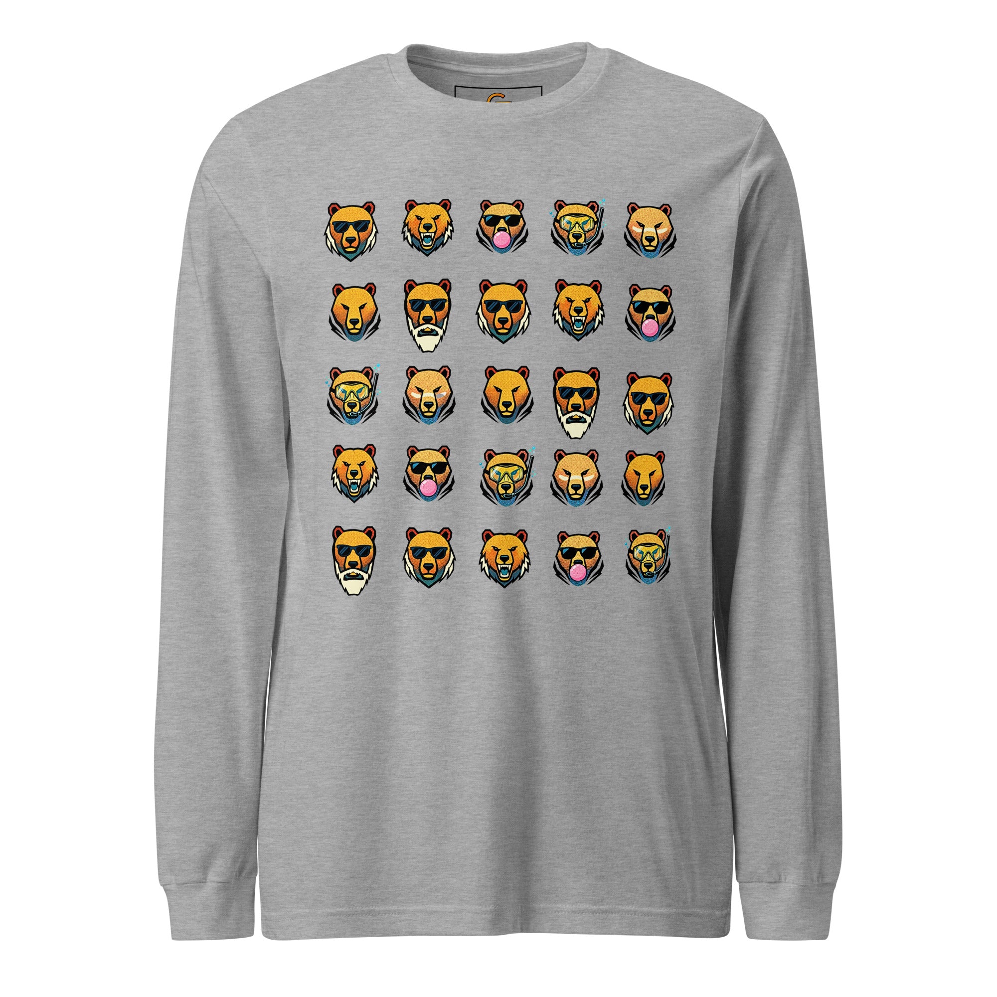 FOUNDATION Open Season Long Sleeve, Athletic Heather, front view with 5x5 Bear grid