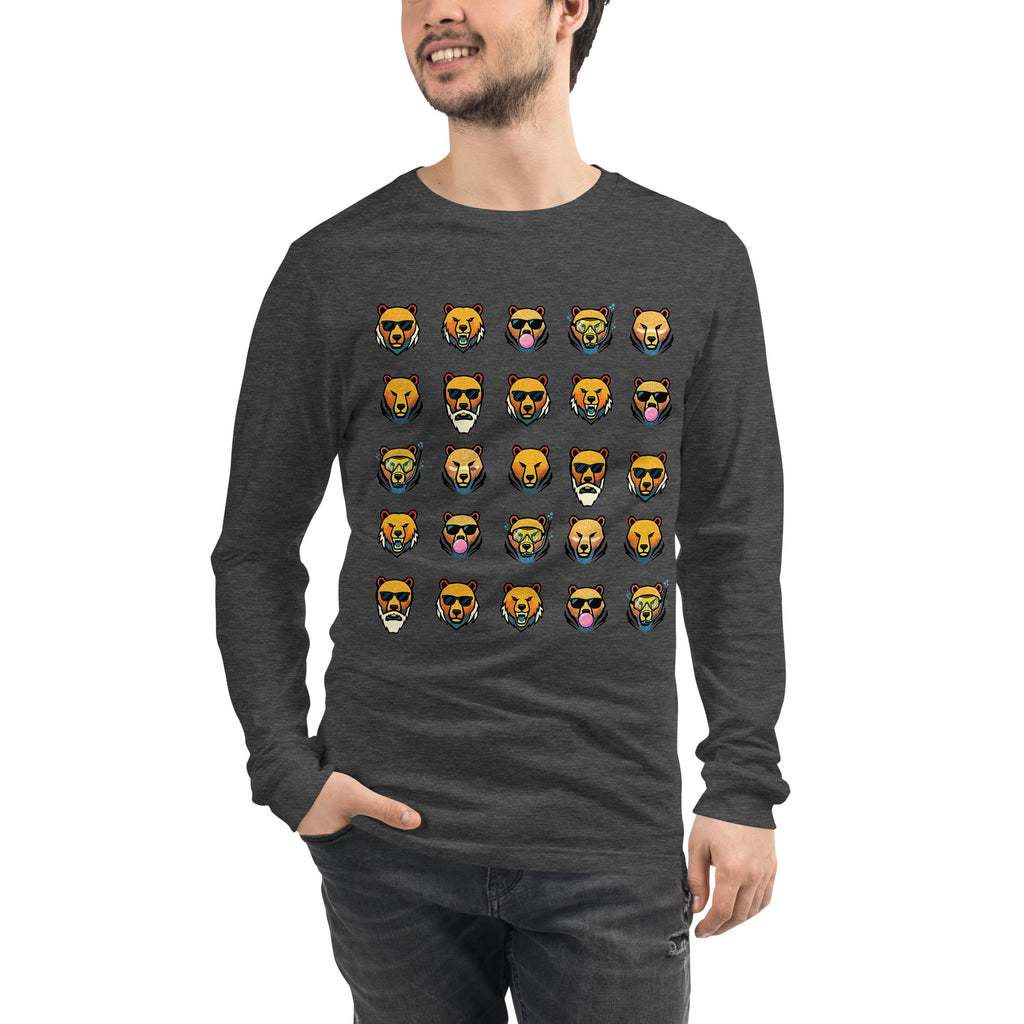 FOUNDATION Open Season Long Sleeve, Dark Grey Heather, front view with 5x5 Bear grid
