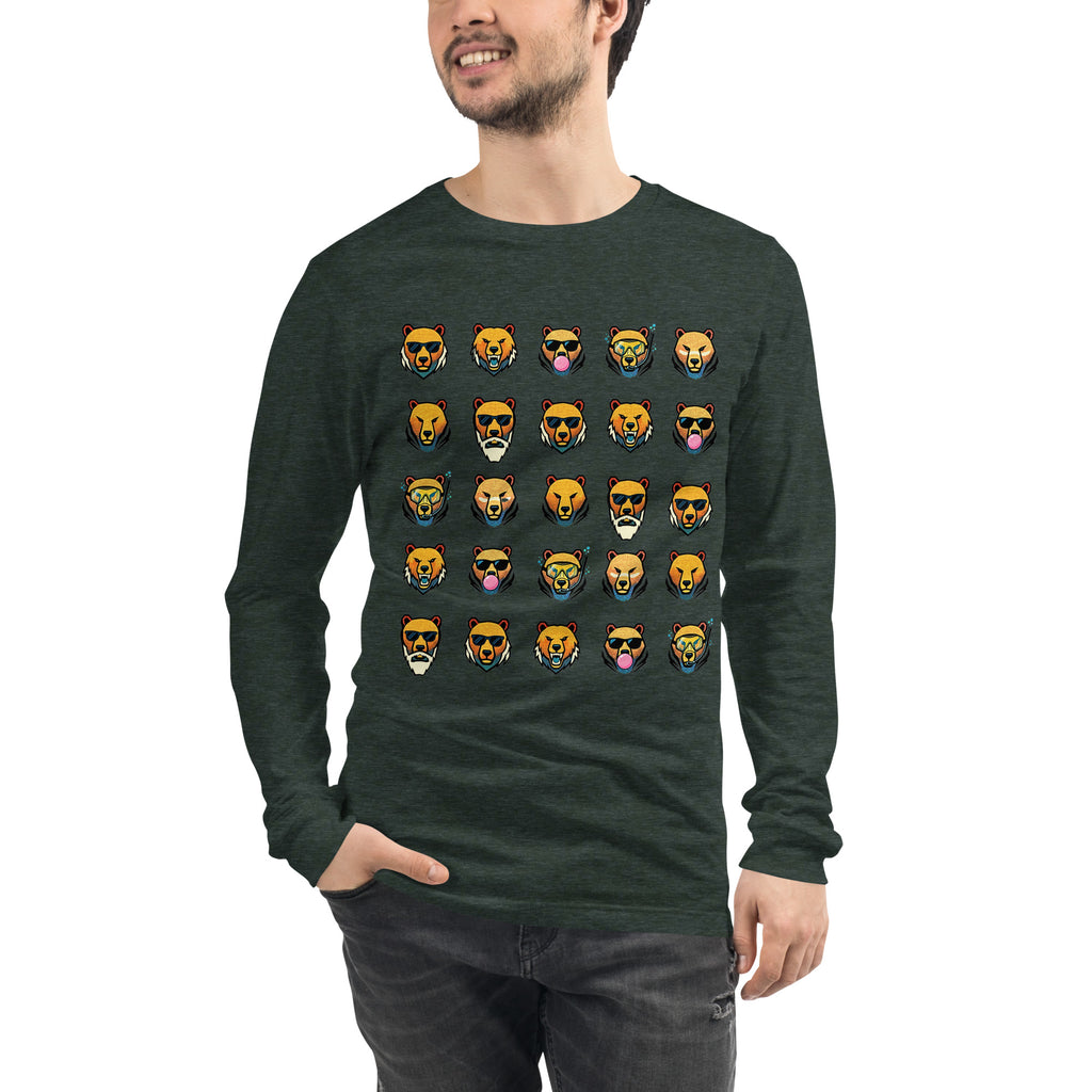 FOUNDATION Open Season Long Sleeve, Heather Forest, front view with 5x5 Bear grid