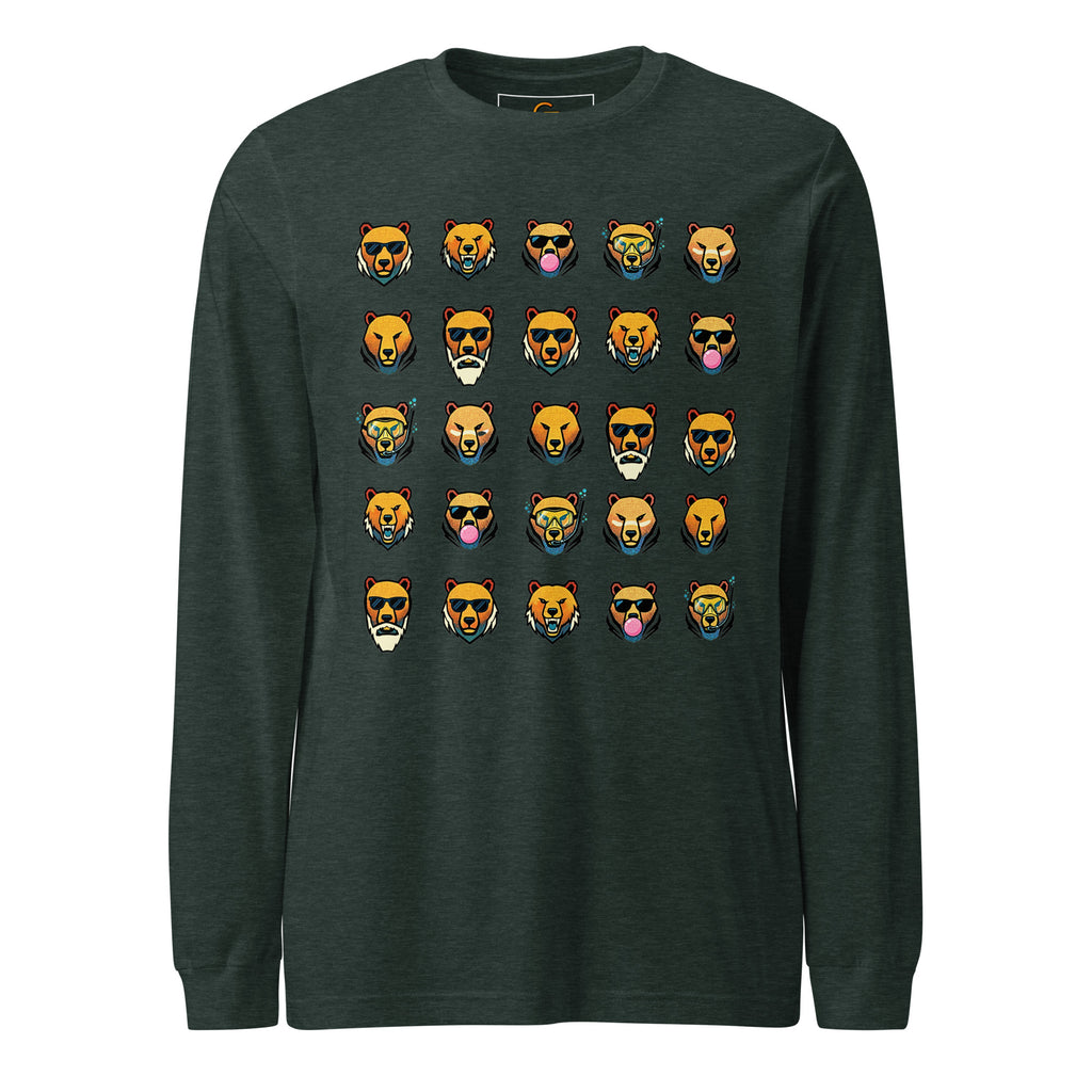 FOUNDATION Open Season Long Sleeve, Heather Forest, front view with 5x5 Bear grid