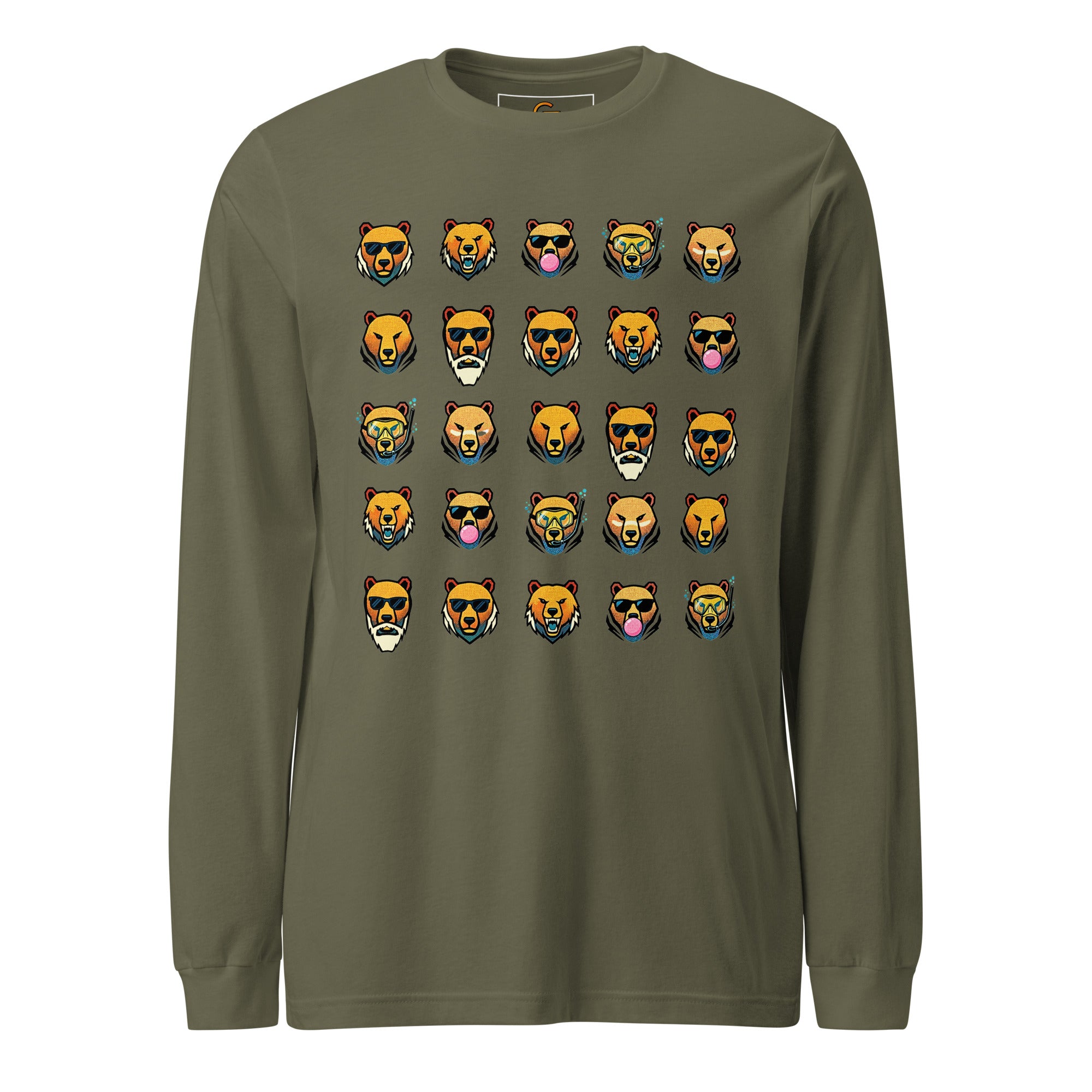 FOUNDATION Open Season Long Sleeve, Military Green, front view with 5x5 Bear grid