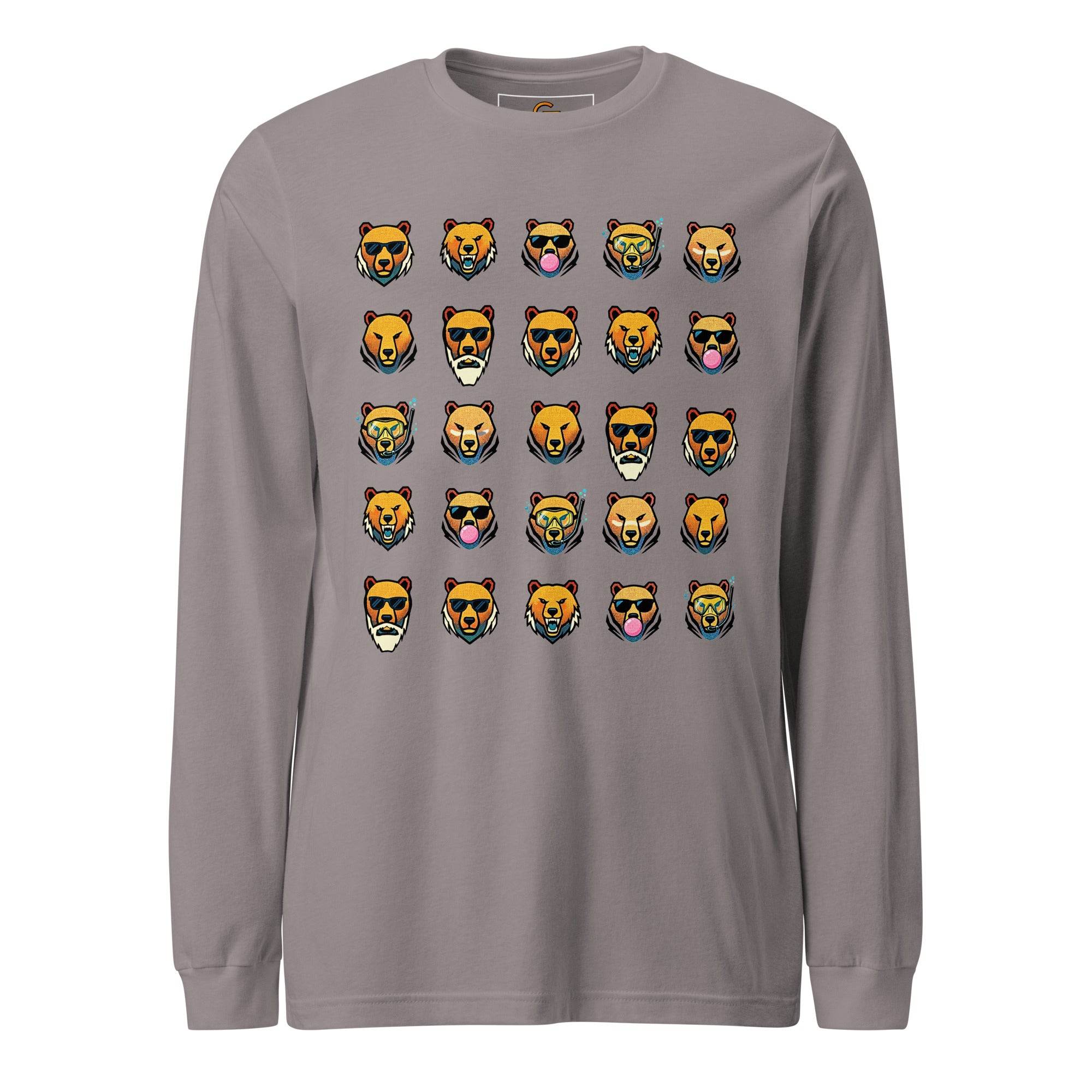 FOUNDATION Open Season Long Sleeve, Storm, front view with 5x5 Bear grid