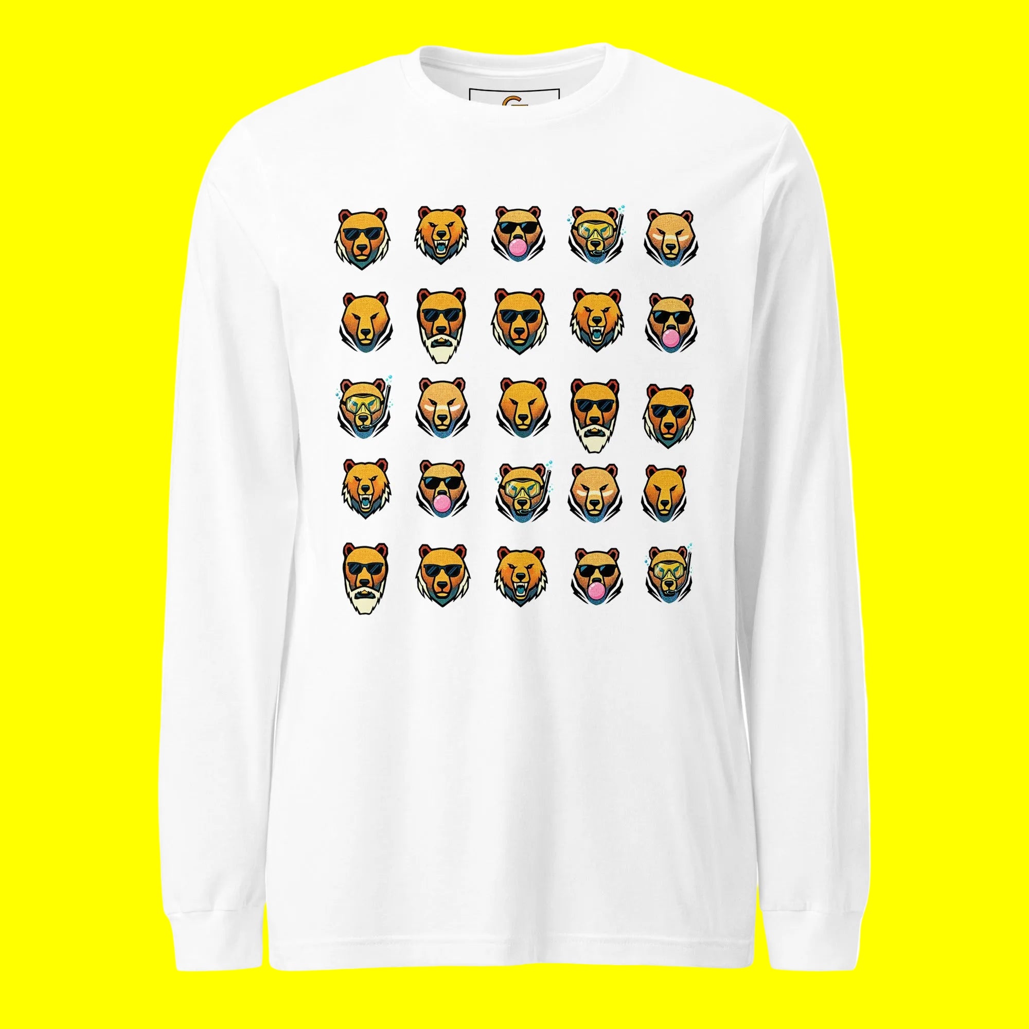 FOUNDATION Open Season Long Sleeve, White, front view with 5x5 Bear grid