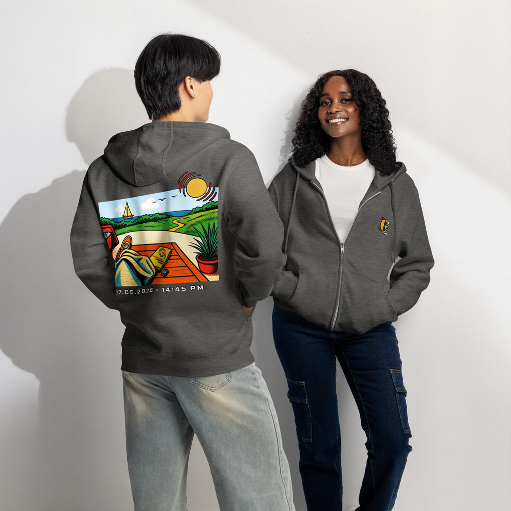 FOUNDATION Open Season Zip-Up, Charcoal Heather, front and back view