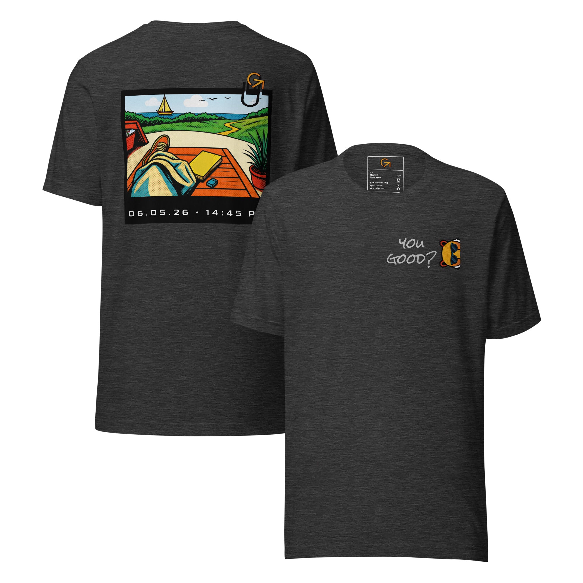 FOUNDATION Open Season T-Shirt, Dark Grey Heather, front and back view