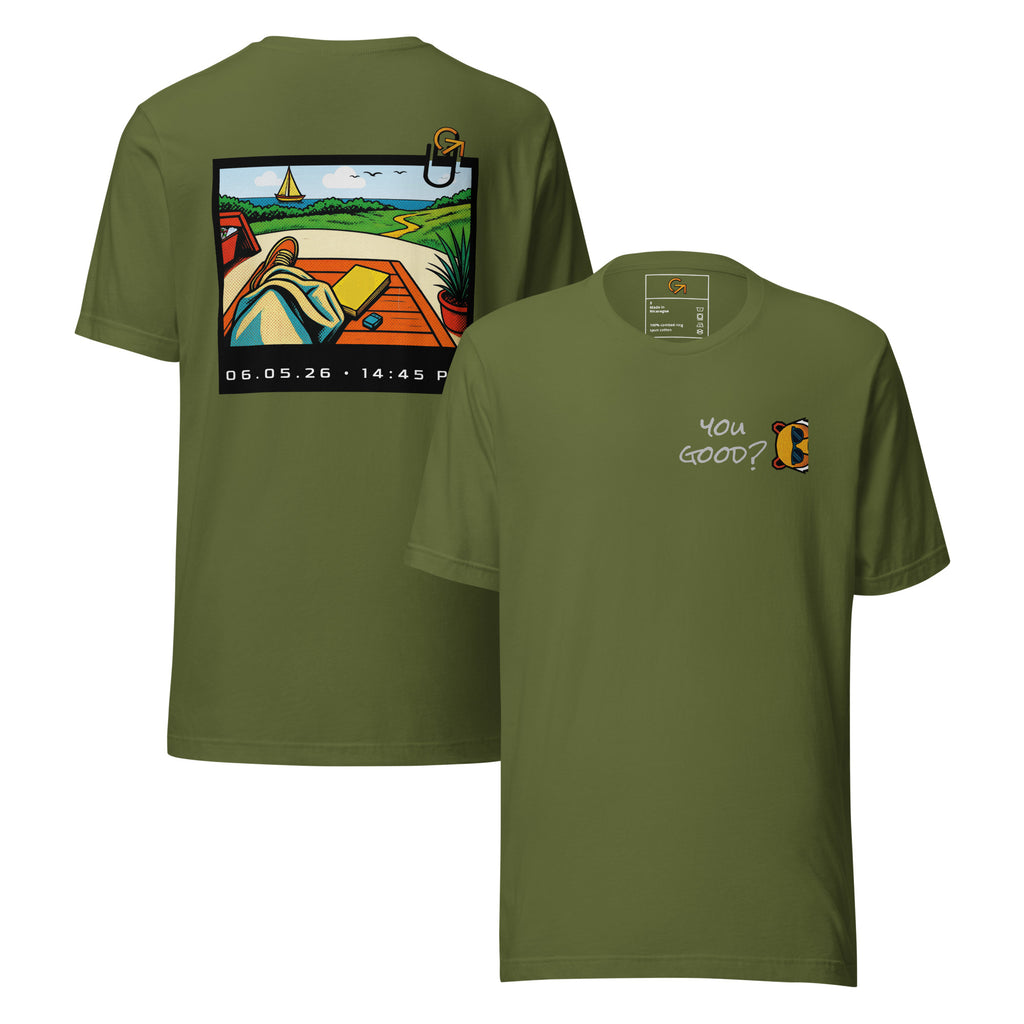 FOUNDATION Open Season T-Shirt, Olive, front and back view