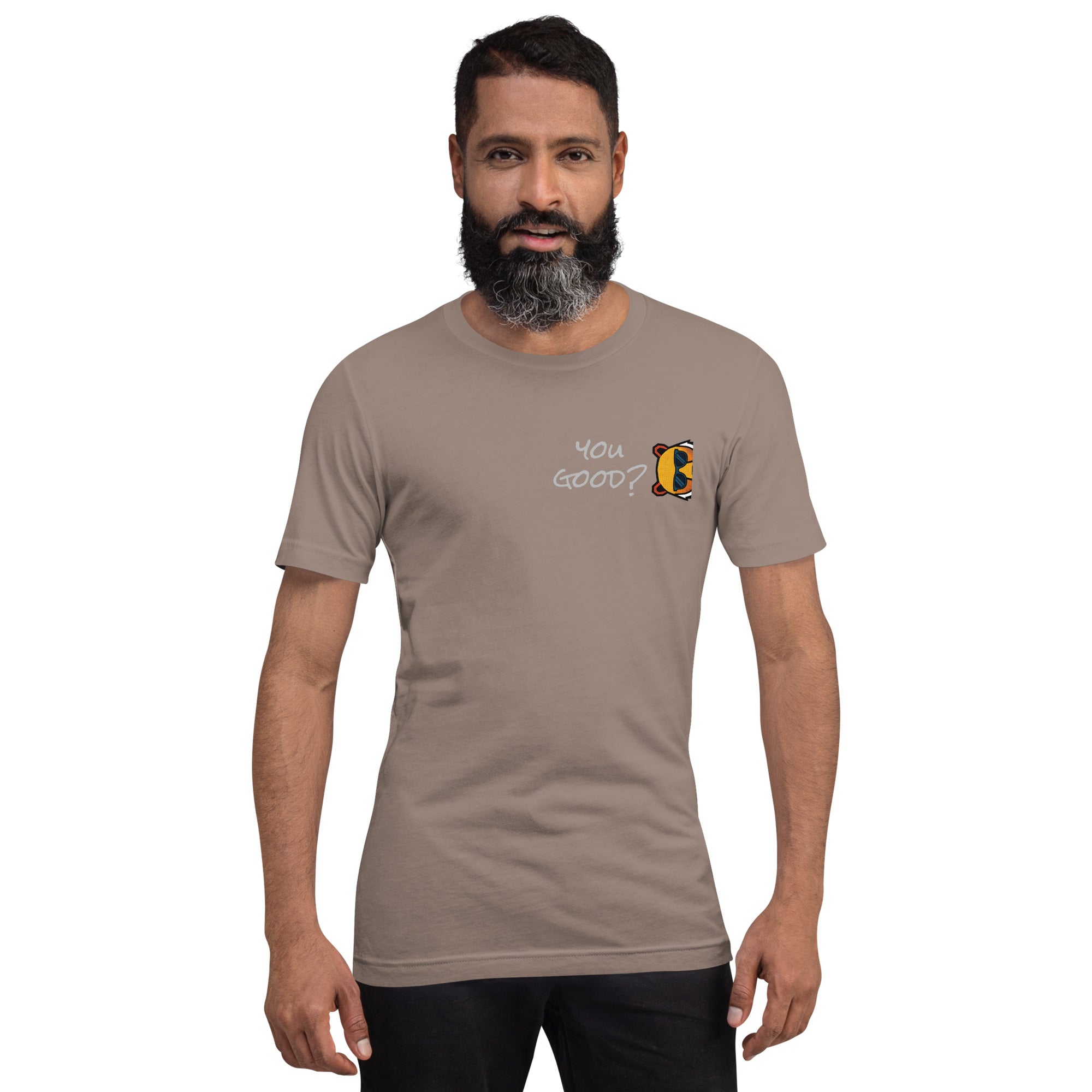 FOUNDATION Open Season T-Shirt, Pebble, front view with sunglasses Bear detail