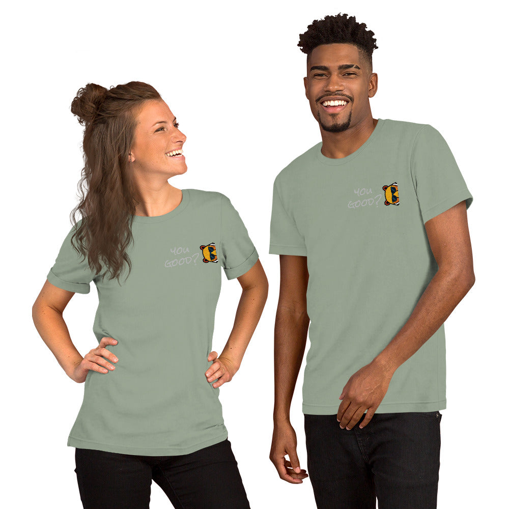 FOUNDATION Open Season T-Shirt, Sage, front view with sunglasses Bear detail