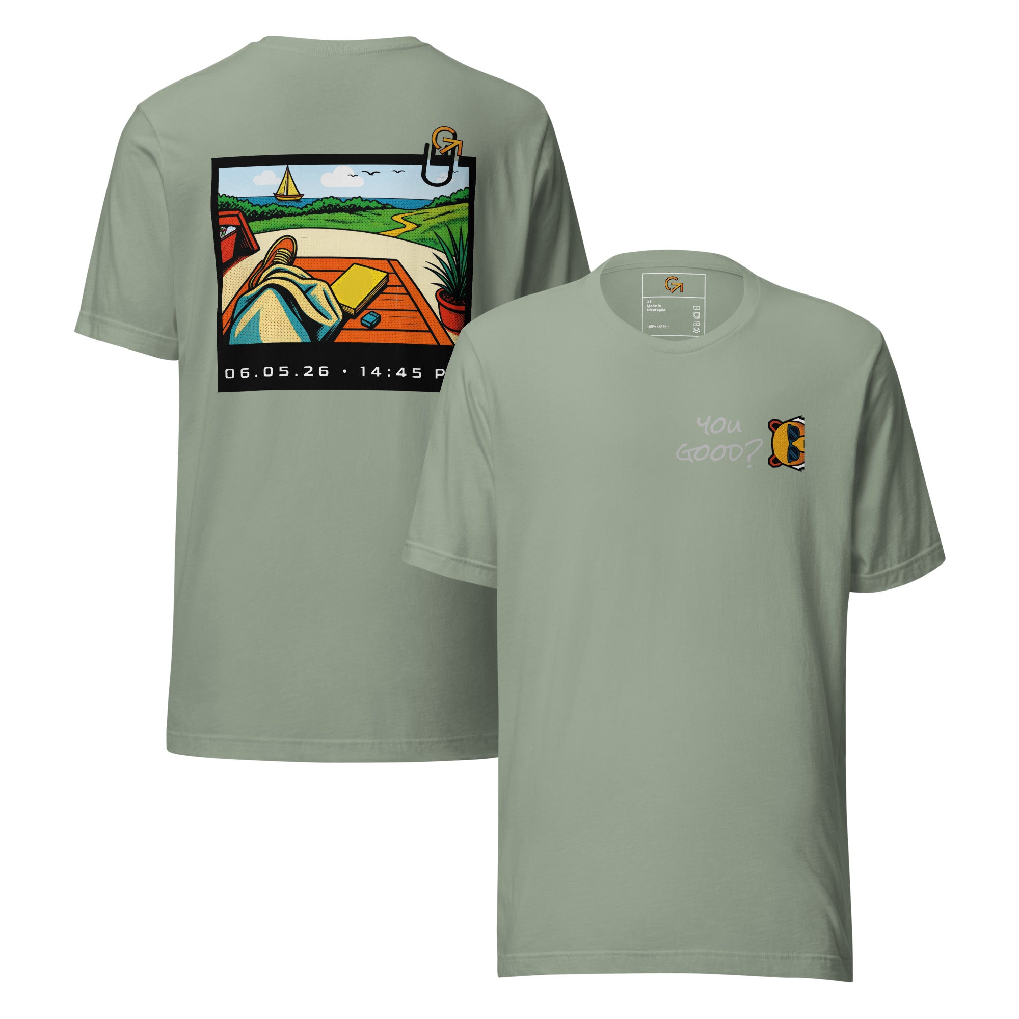 FOUNDATION Open Season T-Shirt, Sage, front and back view