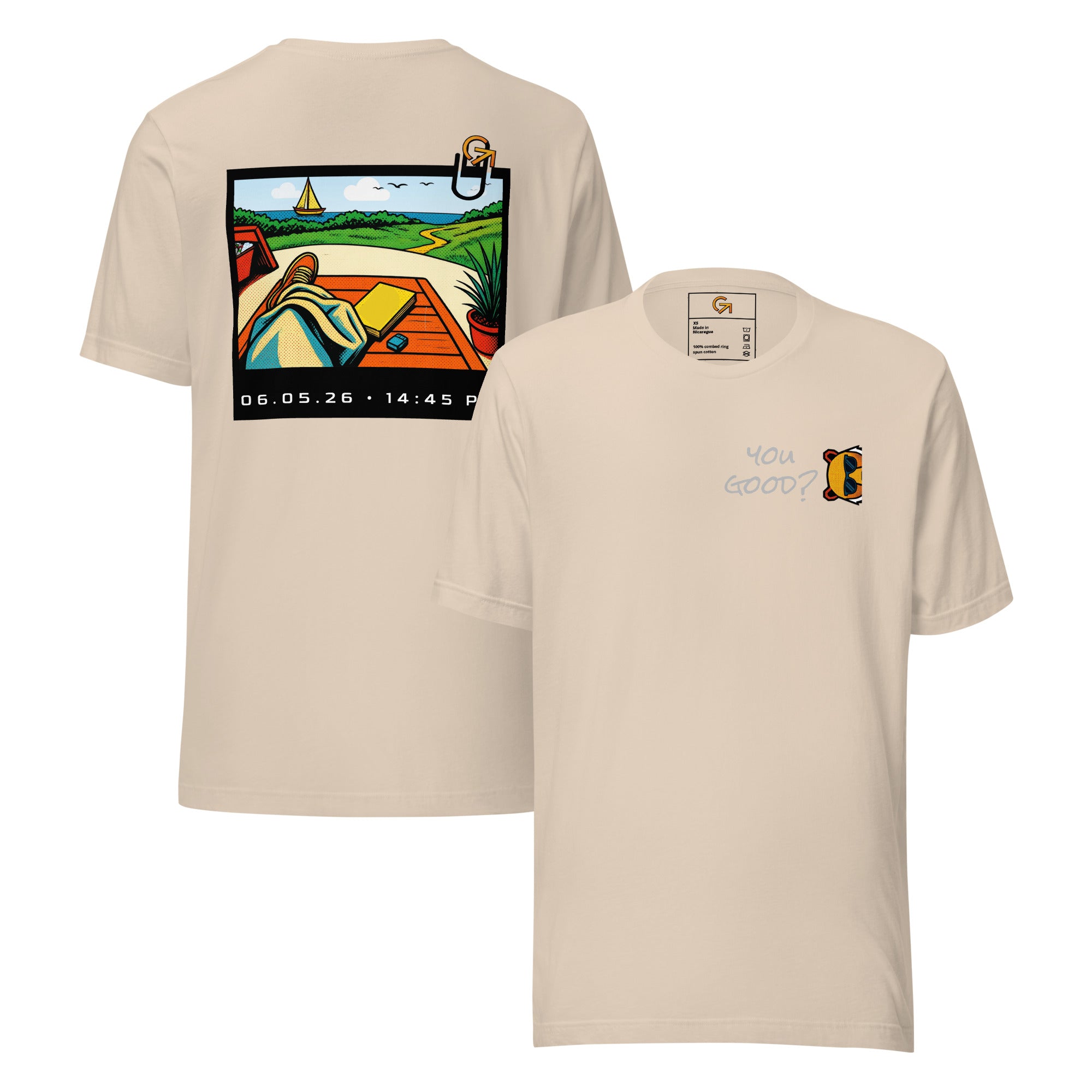 FOUNDATION Open Season T-Shirt, Soft Cream, front and back view